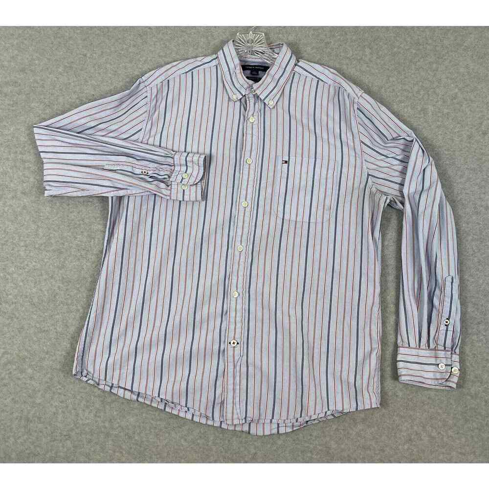 Men's Tommy Hilfiger Classic Fit Dress Shirt‎ Long Sleeve Blue Striped Size L
